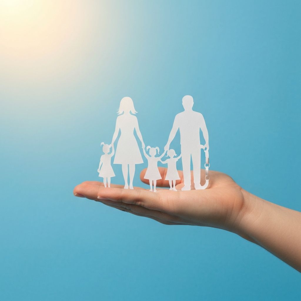 Hands holding paper family cutout